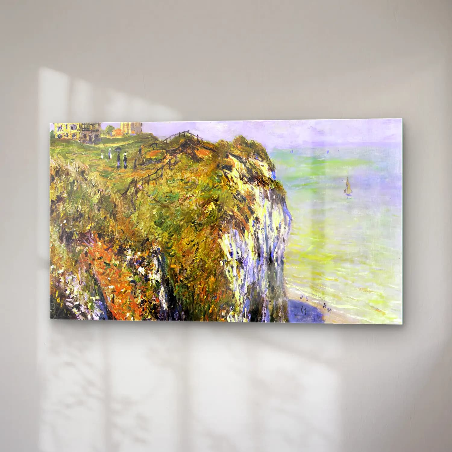 Claude Monet – Cliffs near Dieppe cam tablo — sağ açıdan görünüm