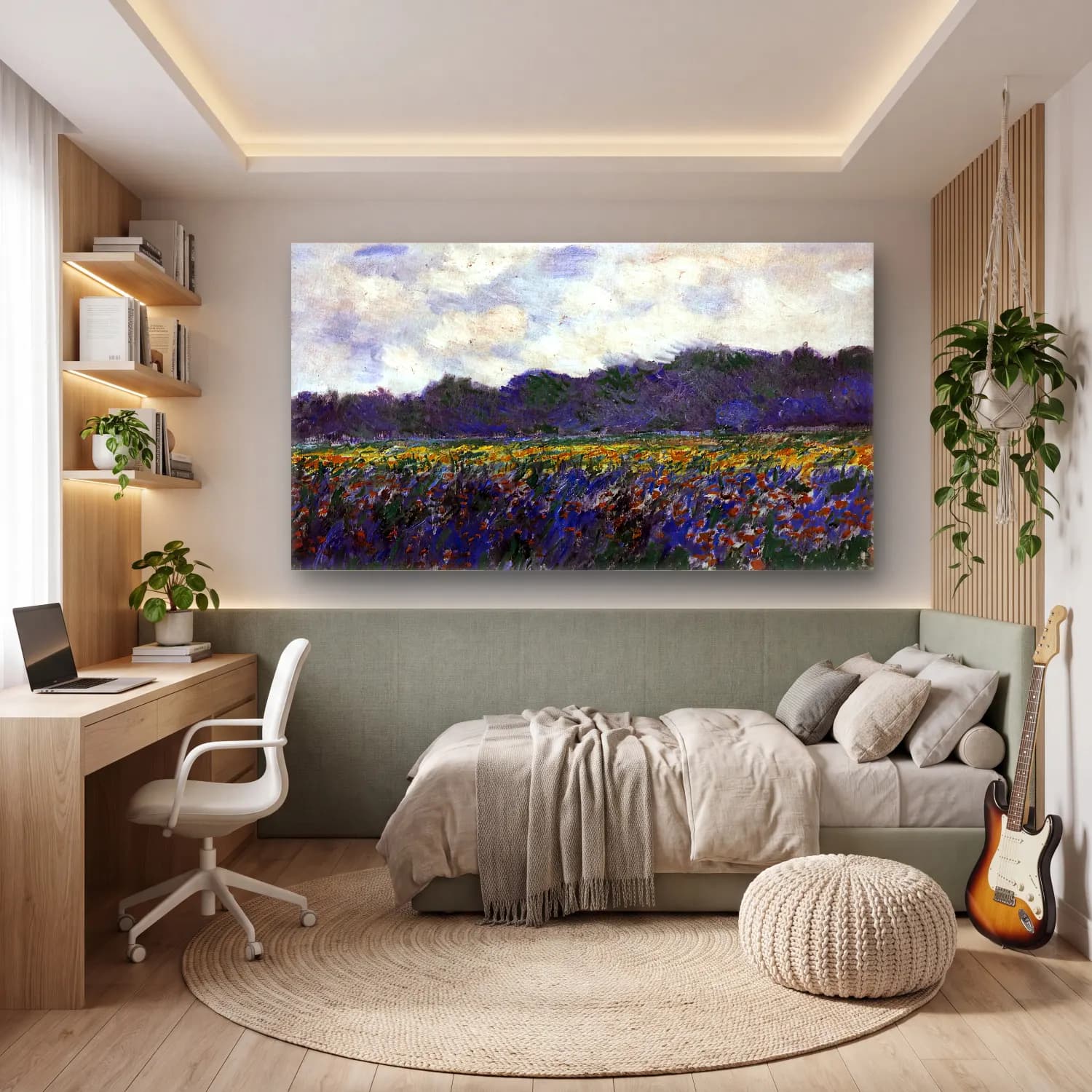 Claude Monet – Field of Yellow Irises at Giverny cam tablo — genç odasında