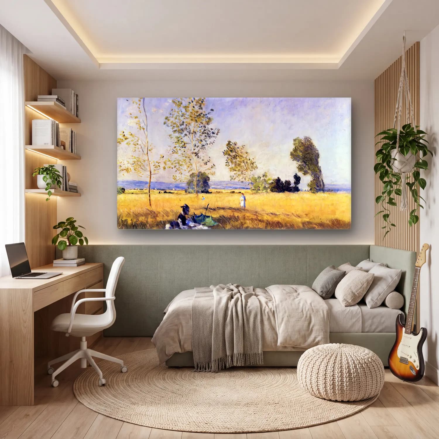 Claude Monet – Fields of Bezons cam tablo — genç odasında
