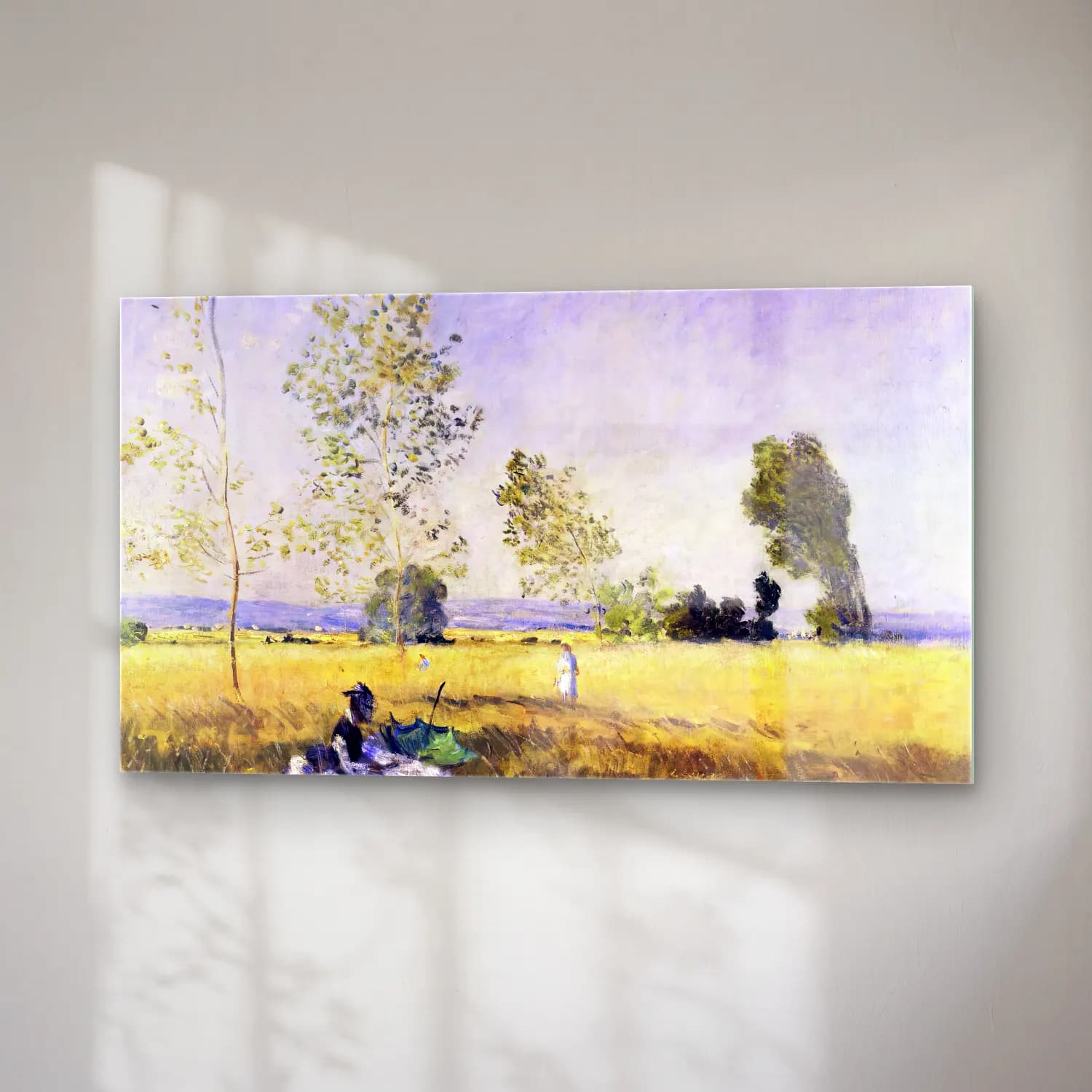 Claude Monet – Fields of Bezons cam tablo — sağ açıdan görünüm