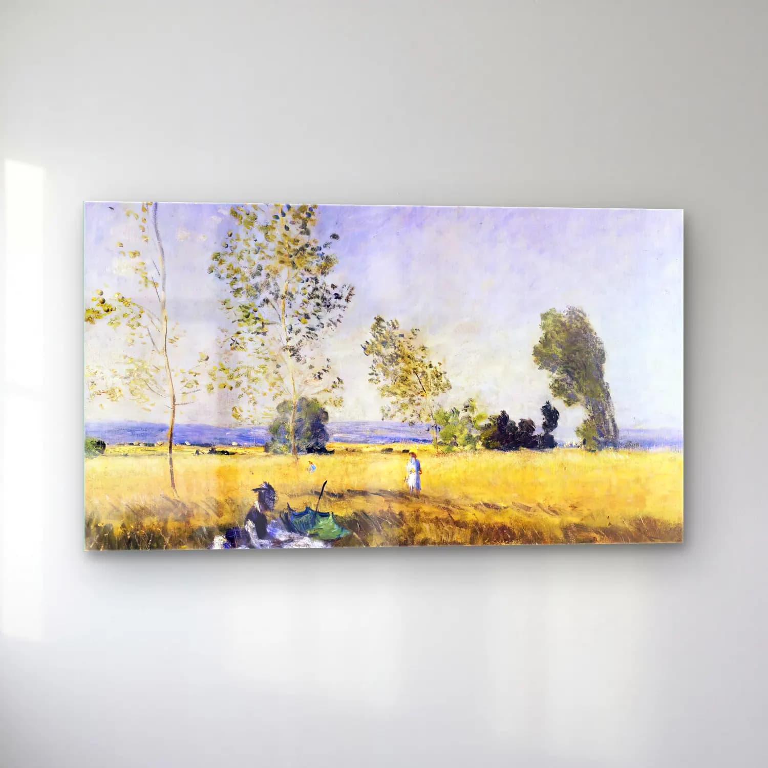 Claude Monet – Fields of Bezons cam tablo — sol açıdan görünüm
