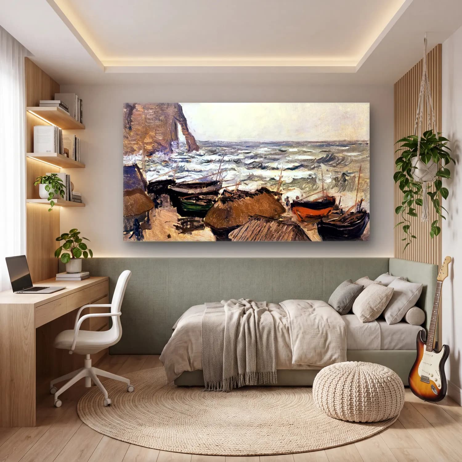 Claude Monet – Fishing Boats cam tablo — genç odasında