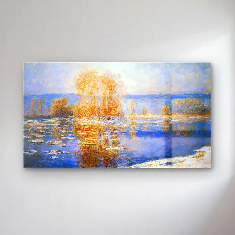Claude Monet – Floating Ice at Bennecourt cam tablo — Claude Monet – Floating Ice at Bennecourt — empresyonist nilüfer göleti