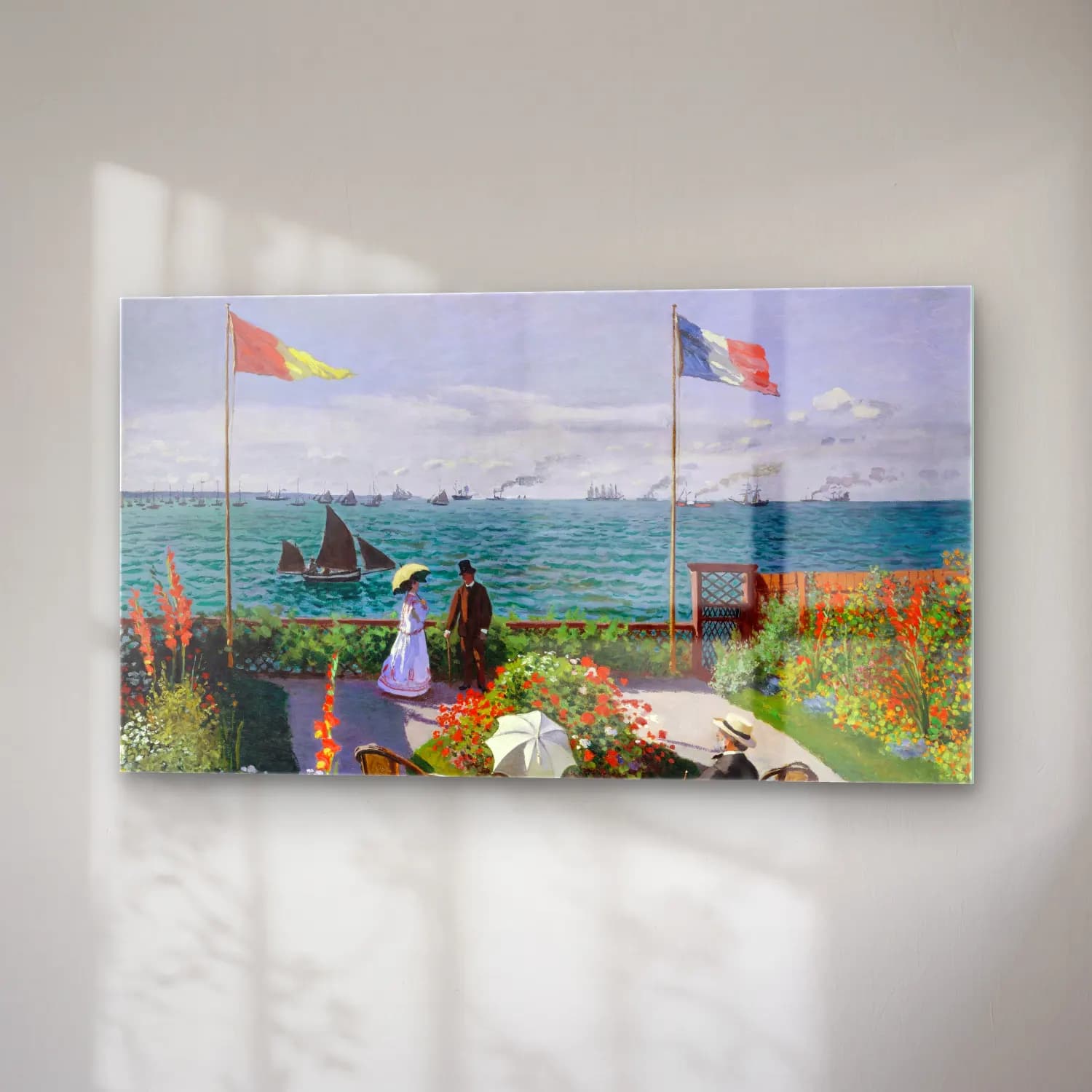Claude Monet – Garden at Sainte-Adresse cam tablo — sağ açıdan görünüm