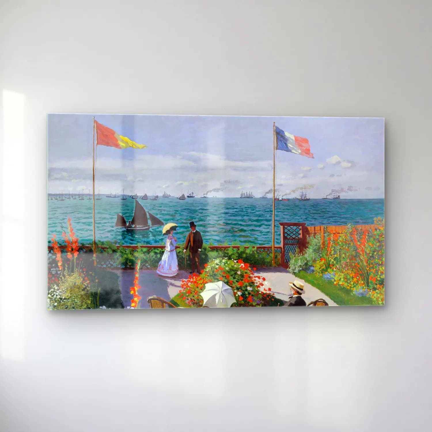 Claude Monet – Garden at Sainte-Adresse cam tablo — sol açıdan görünüm