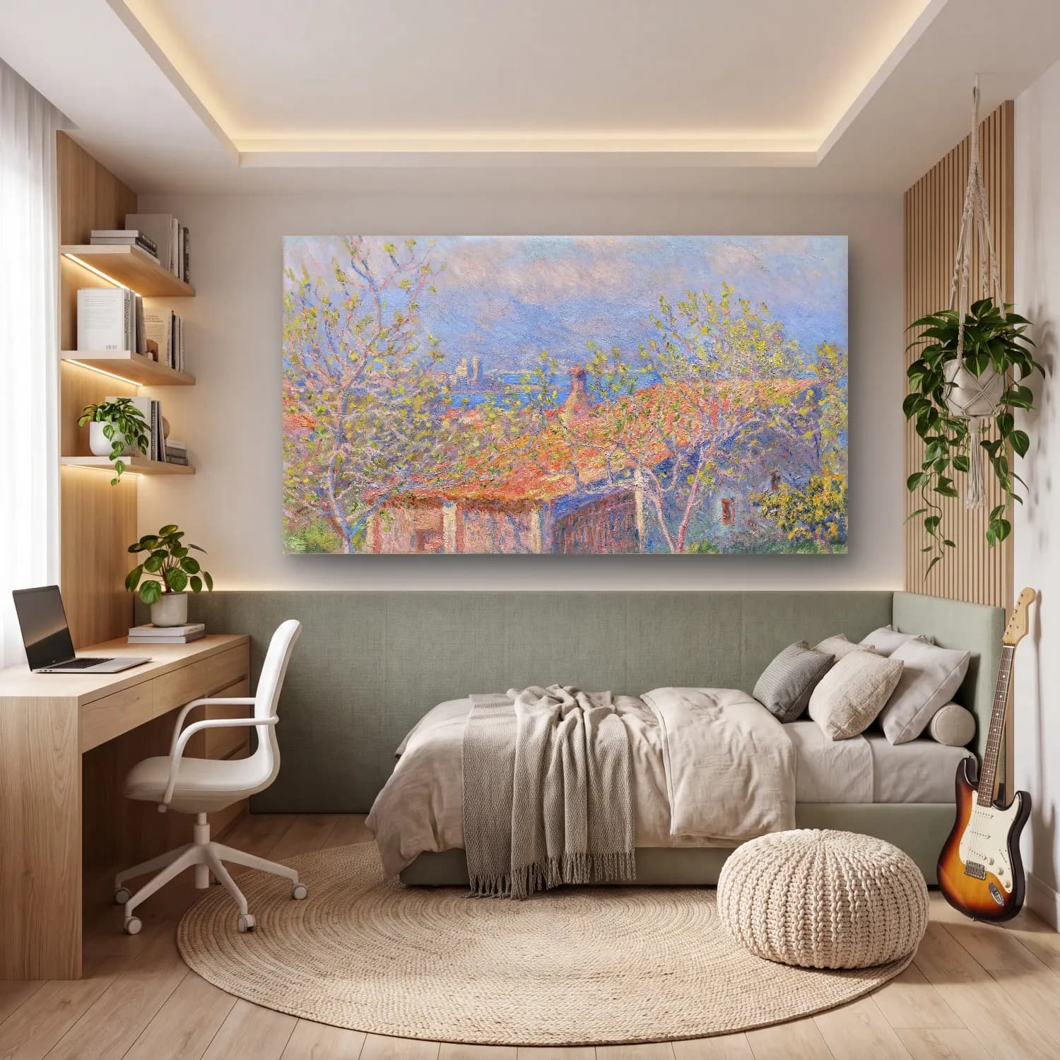 Claude Monet – Gardener s House at Antibes cam tablo — genç odasında