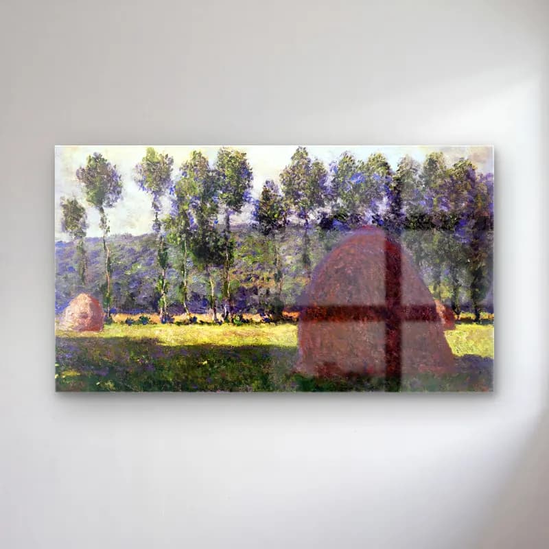 Claude Monet – Haystacks at Giverny cam tablo — Claude Monet – Haystacks at Giverny — empresyonist buğday tarlası