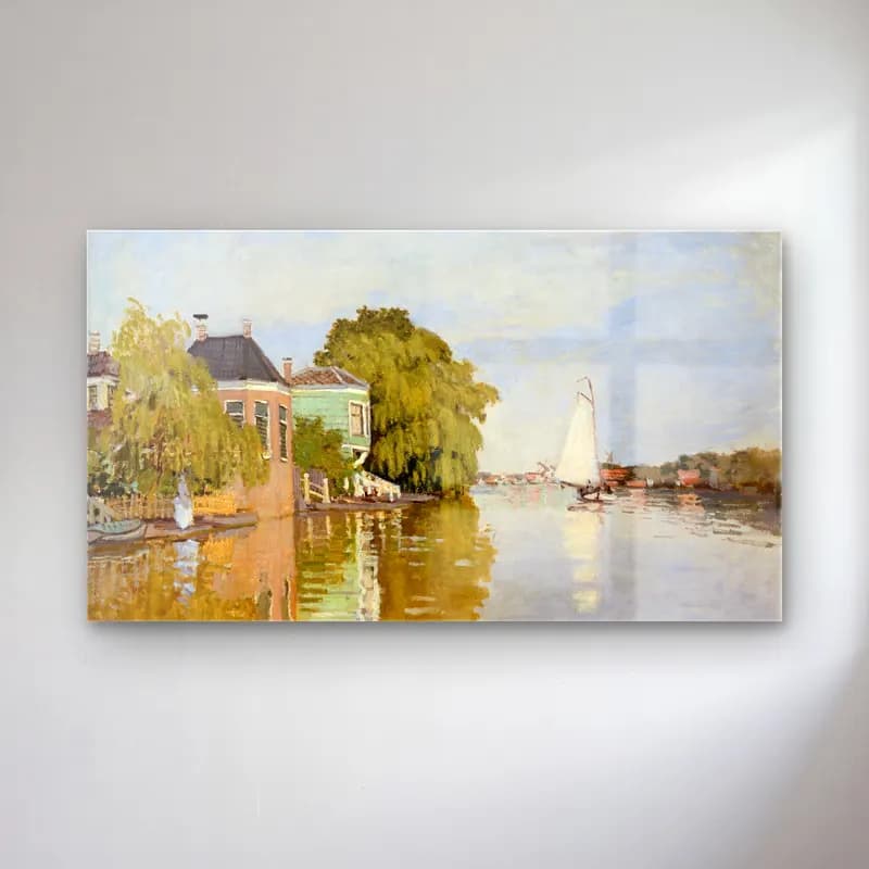 Claude Monet – Houses on the Achterzaan cam tablo — Claude Monet – Houses on the Achterzaan — empresyonist liman ve tekneler
