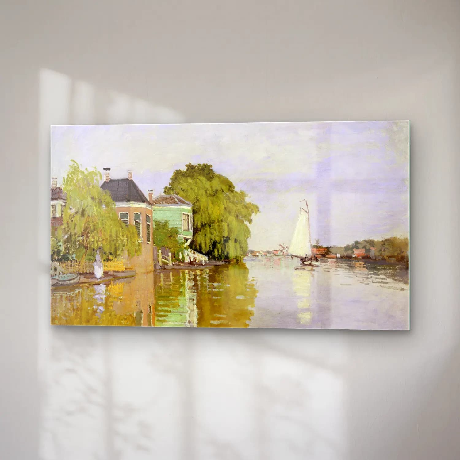 Claude Monet – Houses on the Achterzaan cam tablo — sağ açıdan görünüm