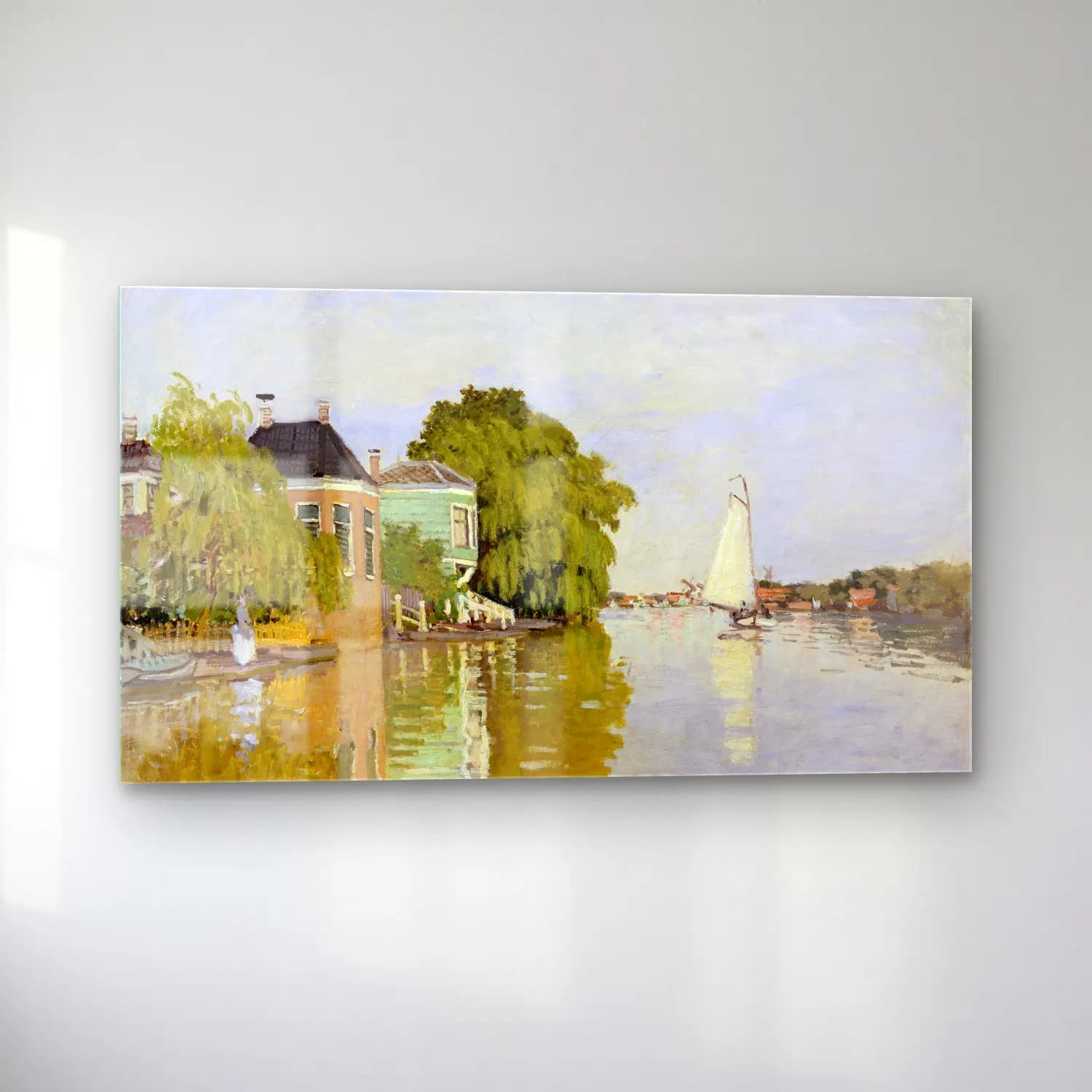 Claude Monet – Houses on the Achterzaan cam tablo — sol açıdan görünüm