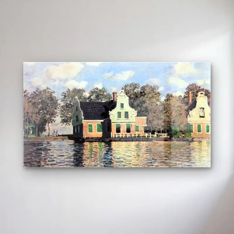 Claude Monet – Houses on the Riverbank in Zaandam cam tablo — Claude Monet – Houses on the Riverbank in Zaandam — empresyonist venedik kanalları