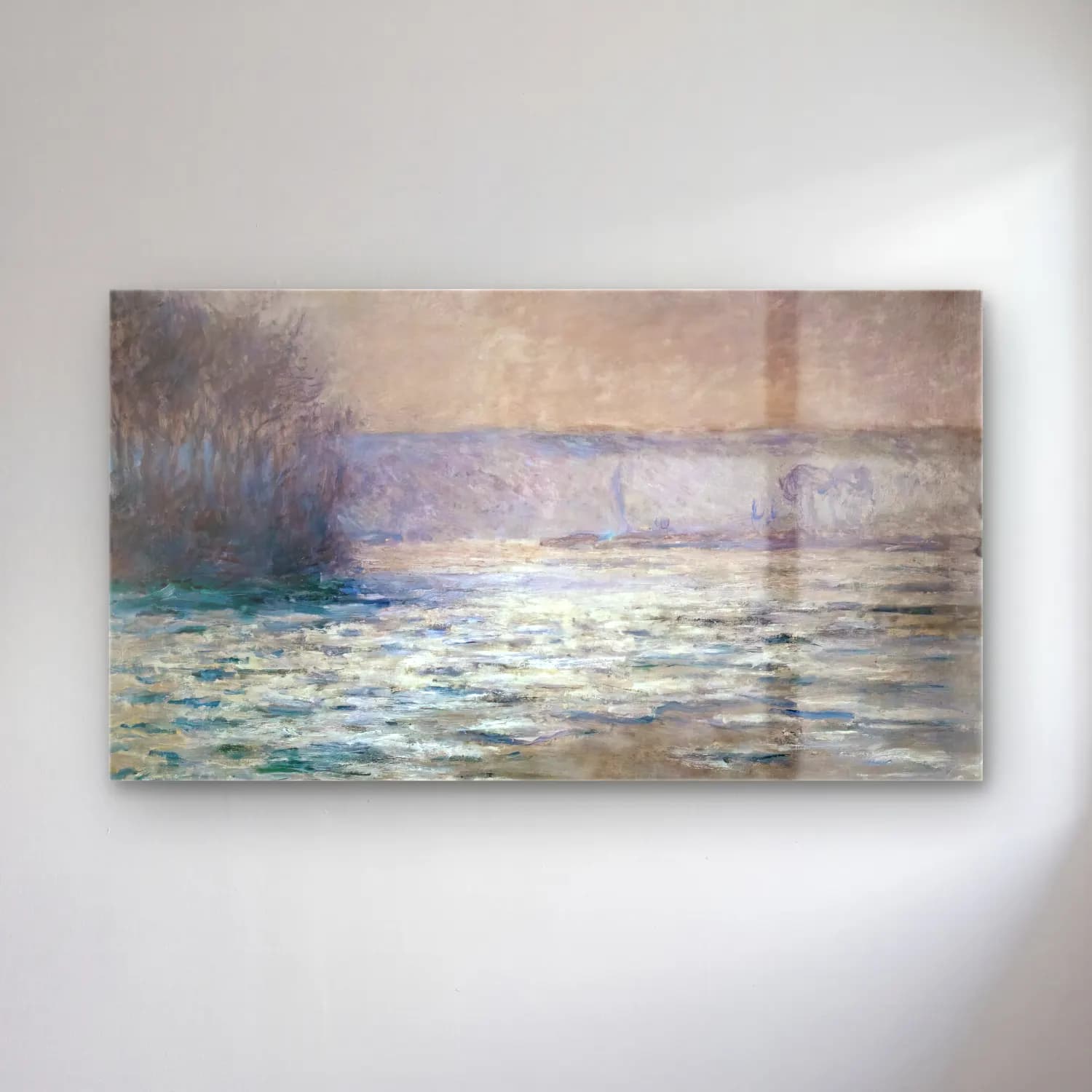 Claude Monet – Ice Floes on the Seine near Bennecourt cam tablo — Claude Monet – Ice Floes on the Seine near Bennecourt — empresyonist liman ve tekneler