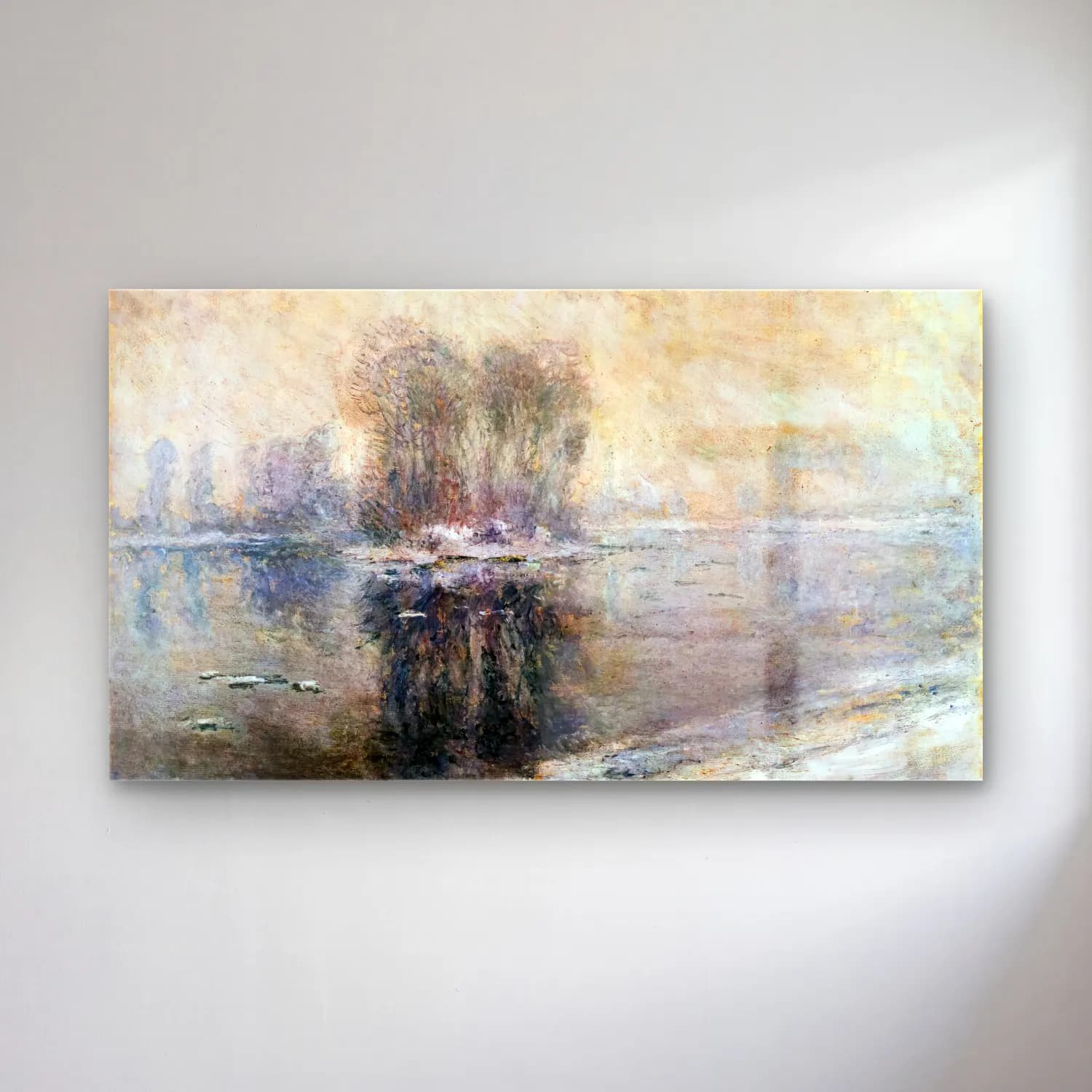 Claude Monet – Ice Floes cam tablo — Claude Monet – Ice Floes — empresyonist karlı kış manzarası