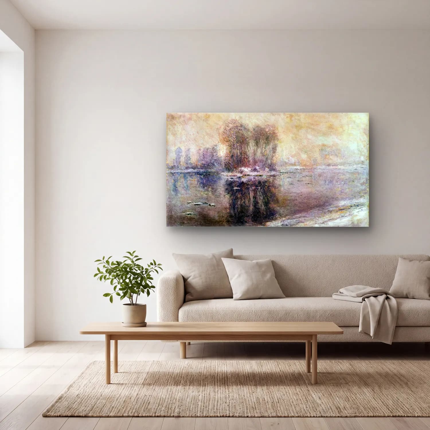 Claude Monet – Ice Floes cam tablo — açık renk salonda