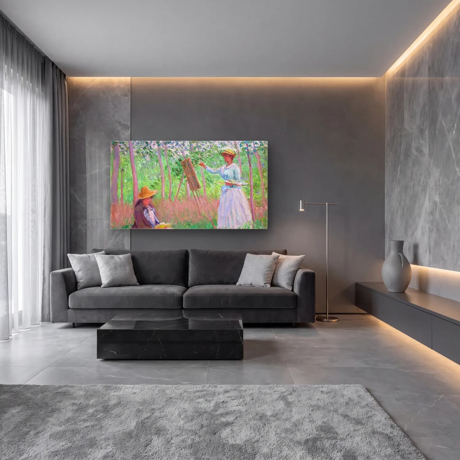 Claude Monet – In the Woods at Giverny cam tablo — lüks salon duvarında
