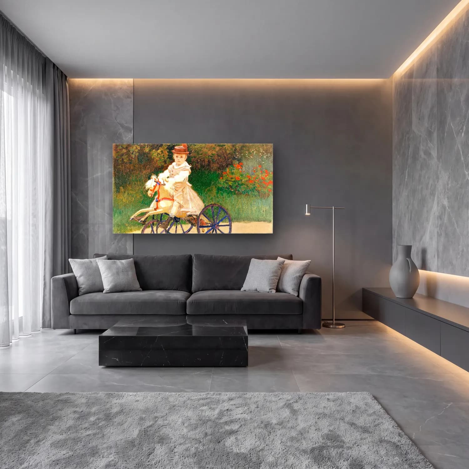 Claude Monet – Jean Monet on His Hobby Horse cam tablo — lüks salon duvarında