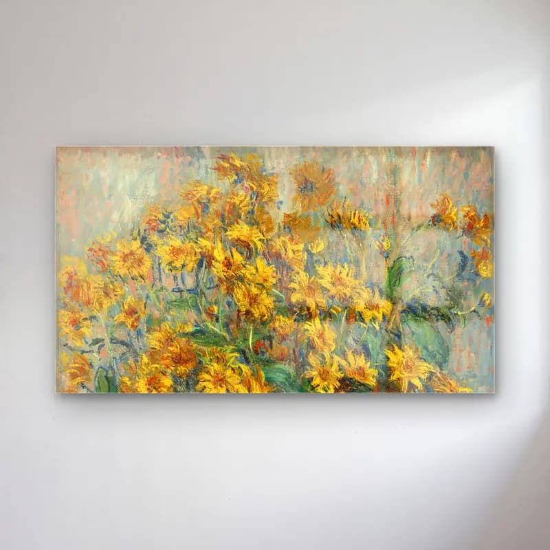 Claude Monet – Jerusalem Artichoke Flowers – Sarı Tonlar cam tablo — Claude Monet – Jerusalem Artichoke Flowers – Sarı Tonlar — empresyonist ayçiçekleri