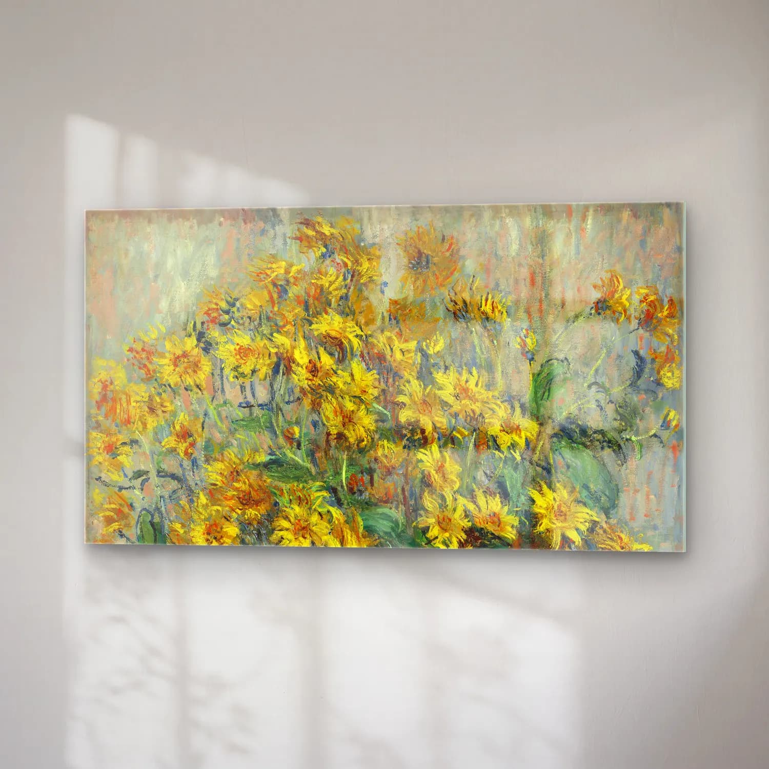 Claude Monet – Jerusalem Artichoke Flowers – Sarı Tonlar cam tablo — sağ açıdan görünüm