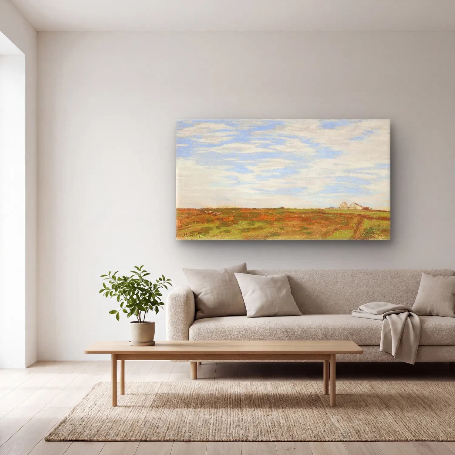 Claude Monet – Landscape cam tablo — açık renk salonda