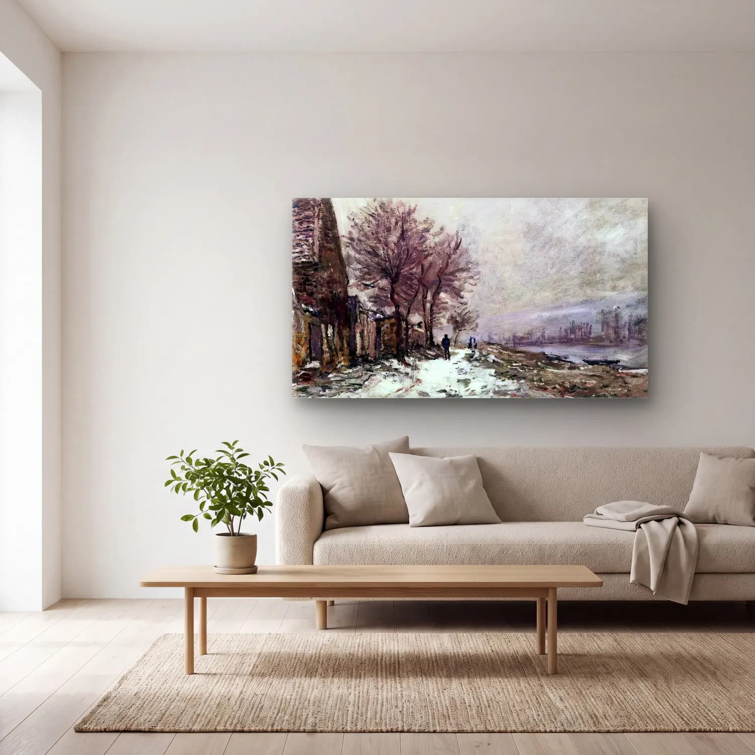 Claude Monet – Lavacourt in Winter cam tablo — açık renk salonda