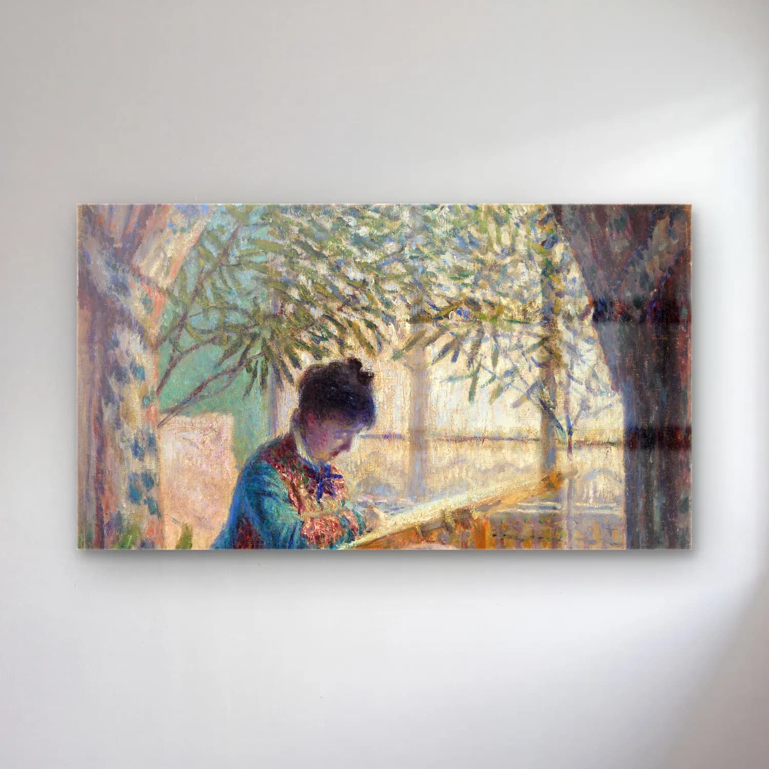 Claude Monet – Madame Monet Embroidering cam tablo — Claude Monet – Madame Monet Embroidering — empresyonist kitap okuyan kadın