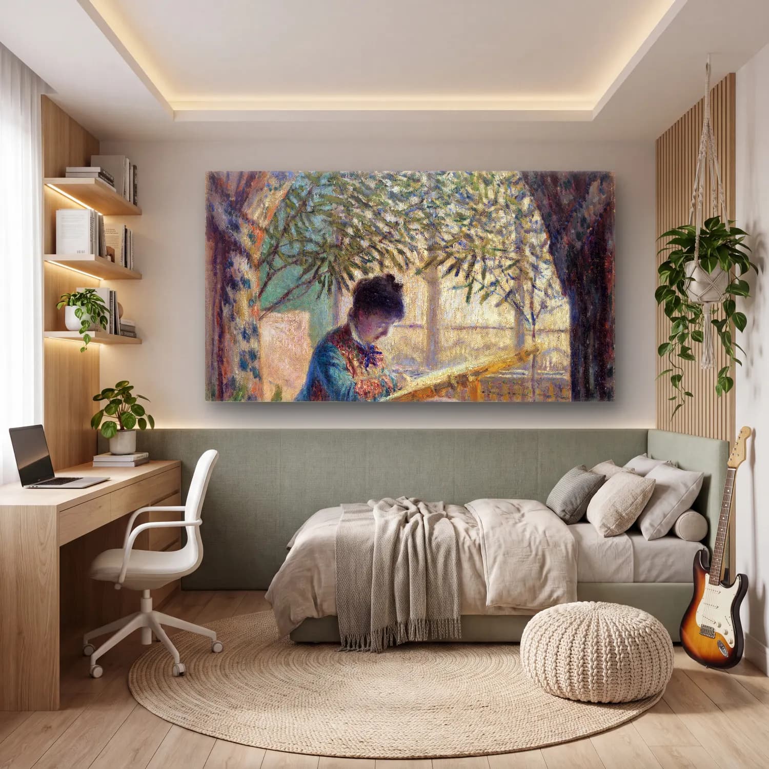 Claude Monet – Madame Monet Embroidering cam tablo — genç odasında
