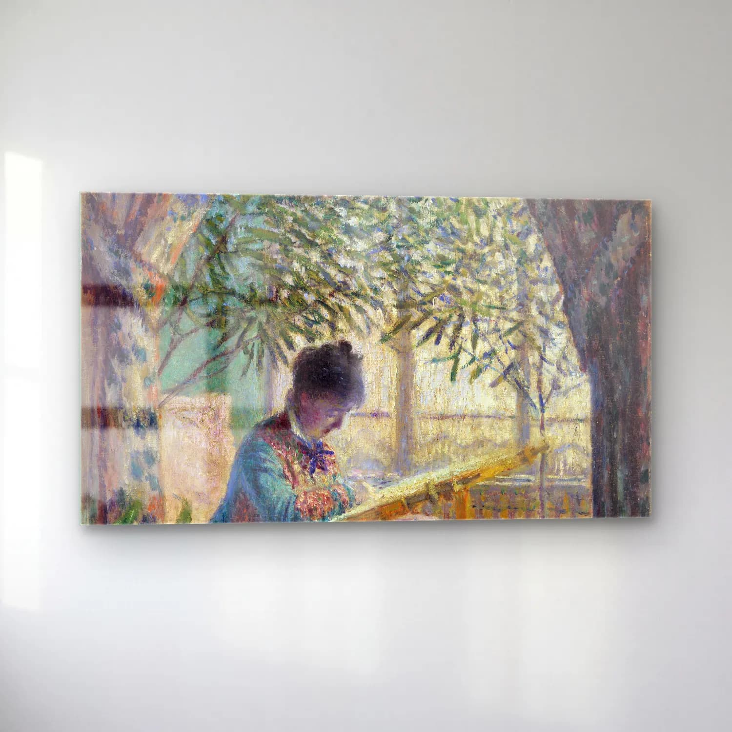 Claude Monet – Madame Monet Embroidering cam tablo — sol açıdan görünüm