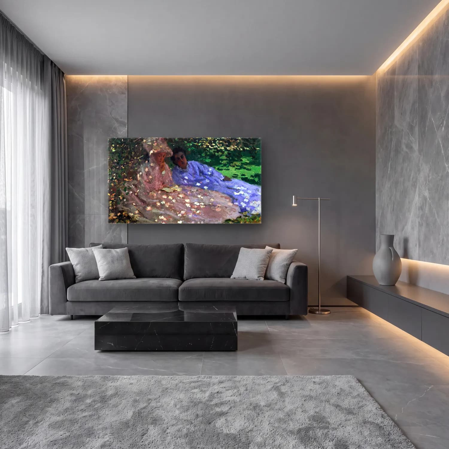 Claude Monet – Madame Monet and a Friend in the Garden cam tablo — lüks salon duvarında