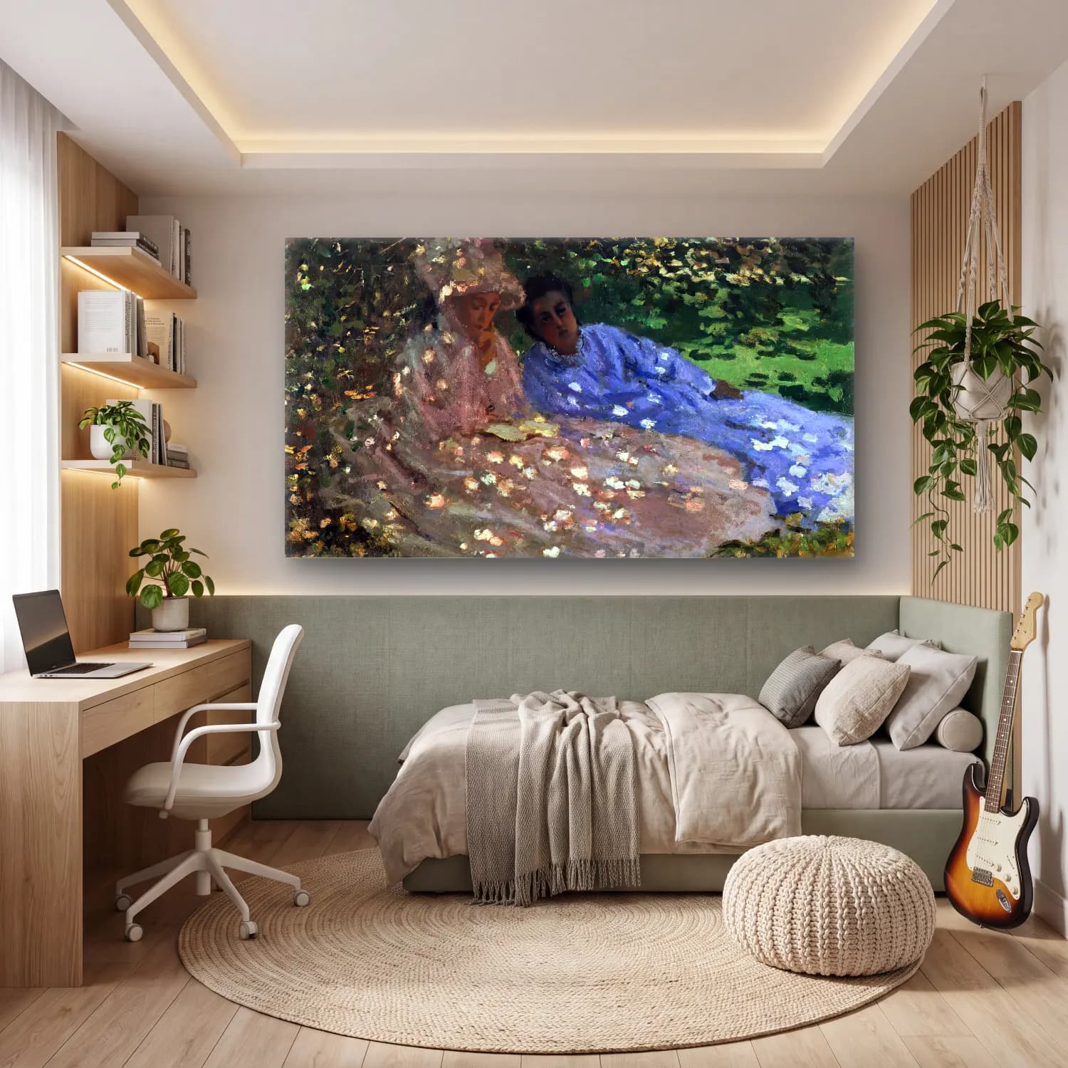 Claude Monet – Madame Monet and a Friend in the Garden cam tablo — genç odasında