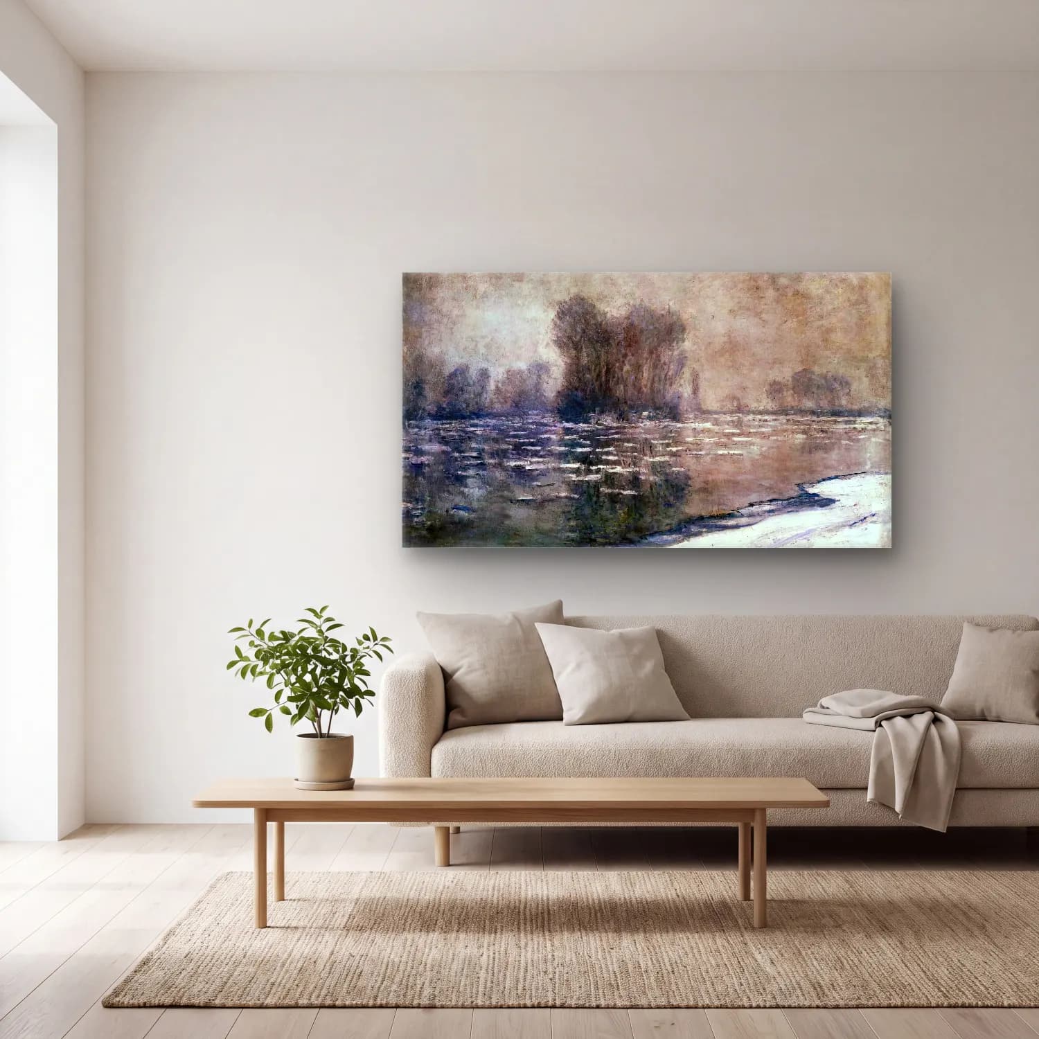 Claude Monet – Morning Haze cam tablo — açık renk salonda
