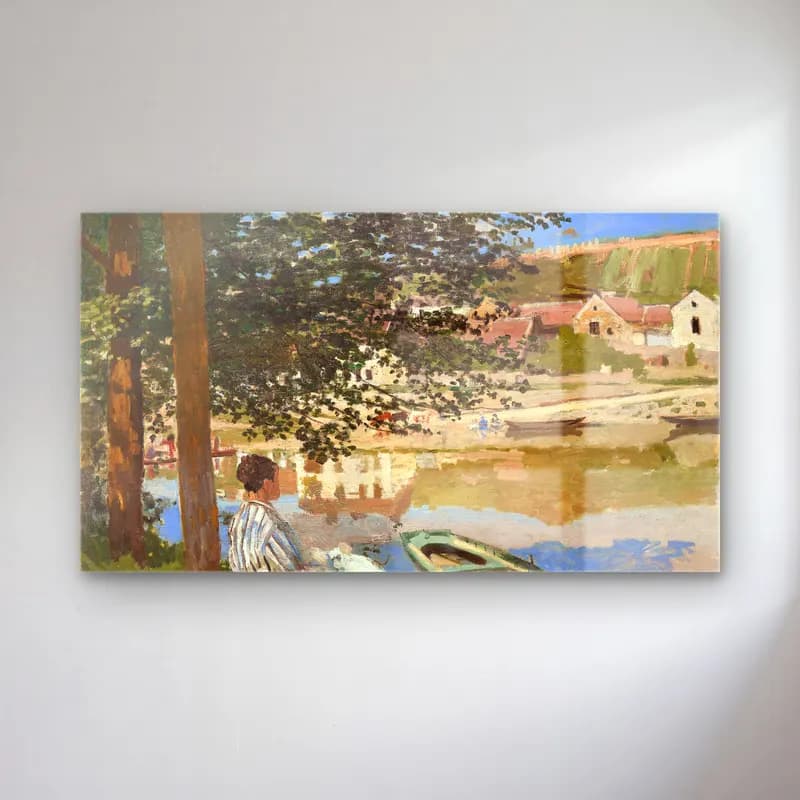 Claude Monet – On the Bank of the Seine, Bennecourt – Bej Tonlar cam tablo — Claude Monet – On the Bank of the Seine, Bennecourt – Bej Tonlar — empresyonist liman ve tekneler
