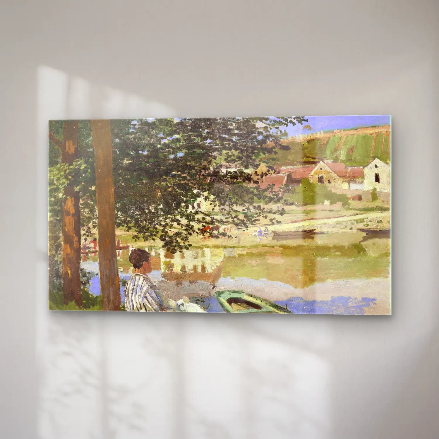 Claude Monet – On the Bank of the Seine, Bennecourt – Bej Tonlar cam tablo — sağ açıdan görünüm