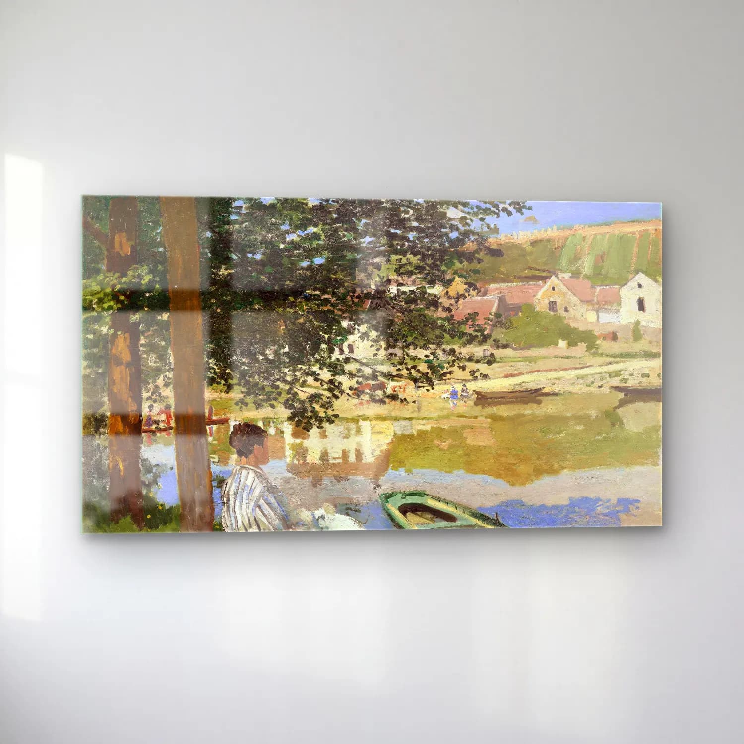 Claude Monet – On the Bank of the Seine, Bennecourt – Bej Tonlar cam tablo — sol açıdan görünüm