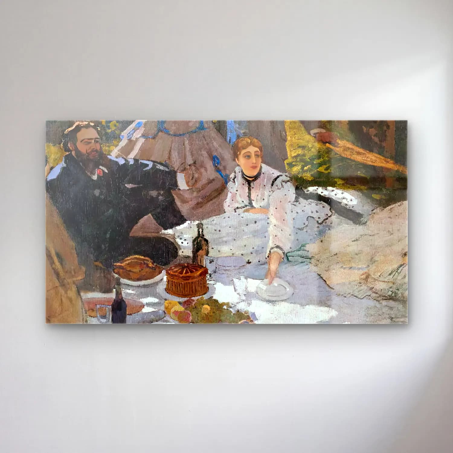 Claude Monet – Picnic (detail) cam tablo — Claude Monet – Picnic (detail) — empresyonist ekmek ve pastalar