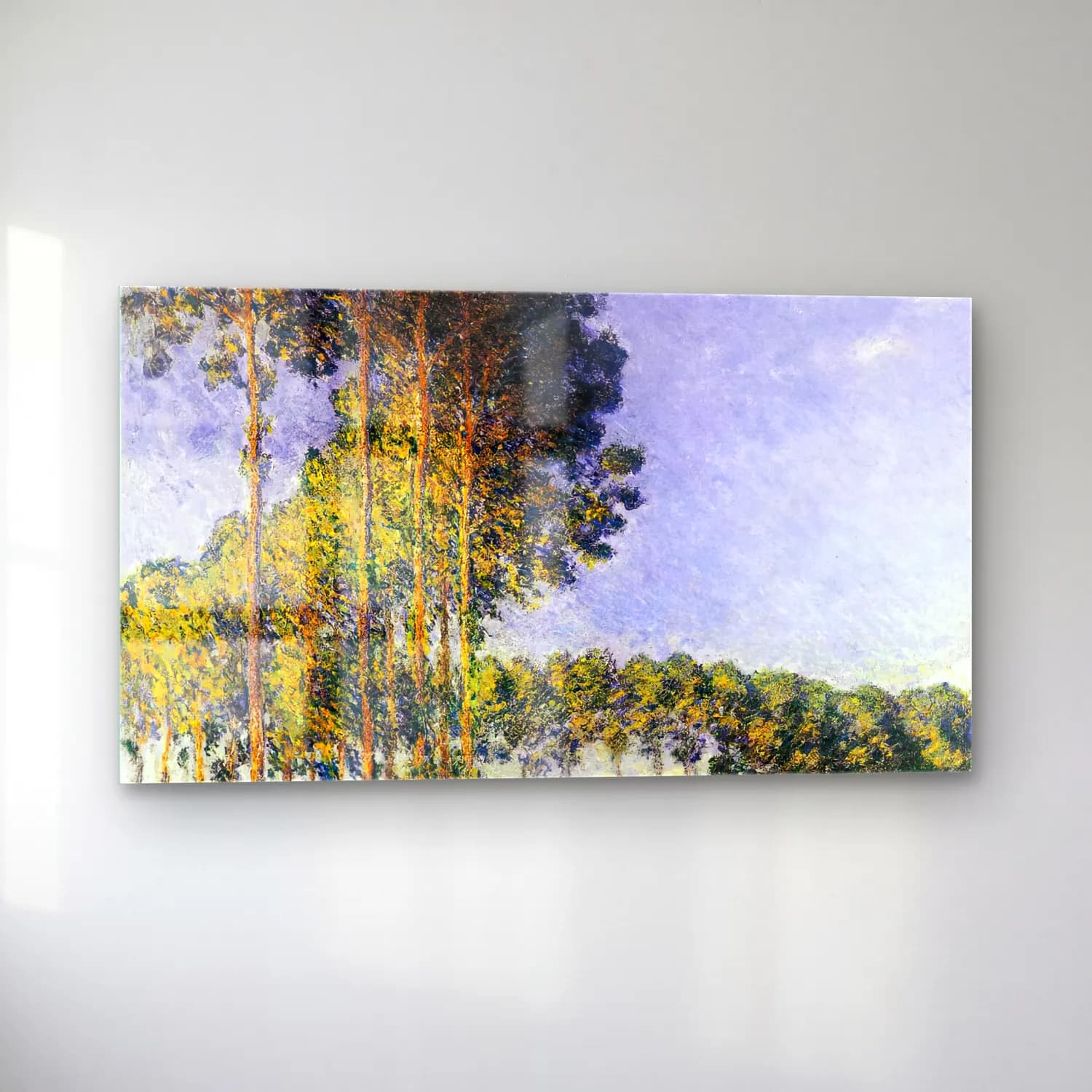 Claude Monet – Poplars at the Banks of Epte cam tablo — sol açıdan görünüm