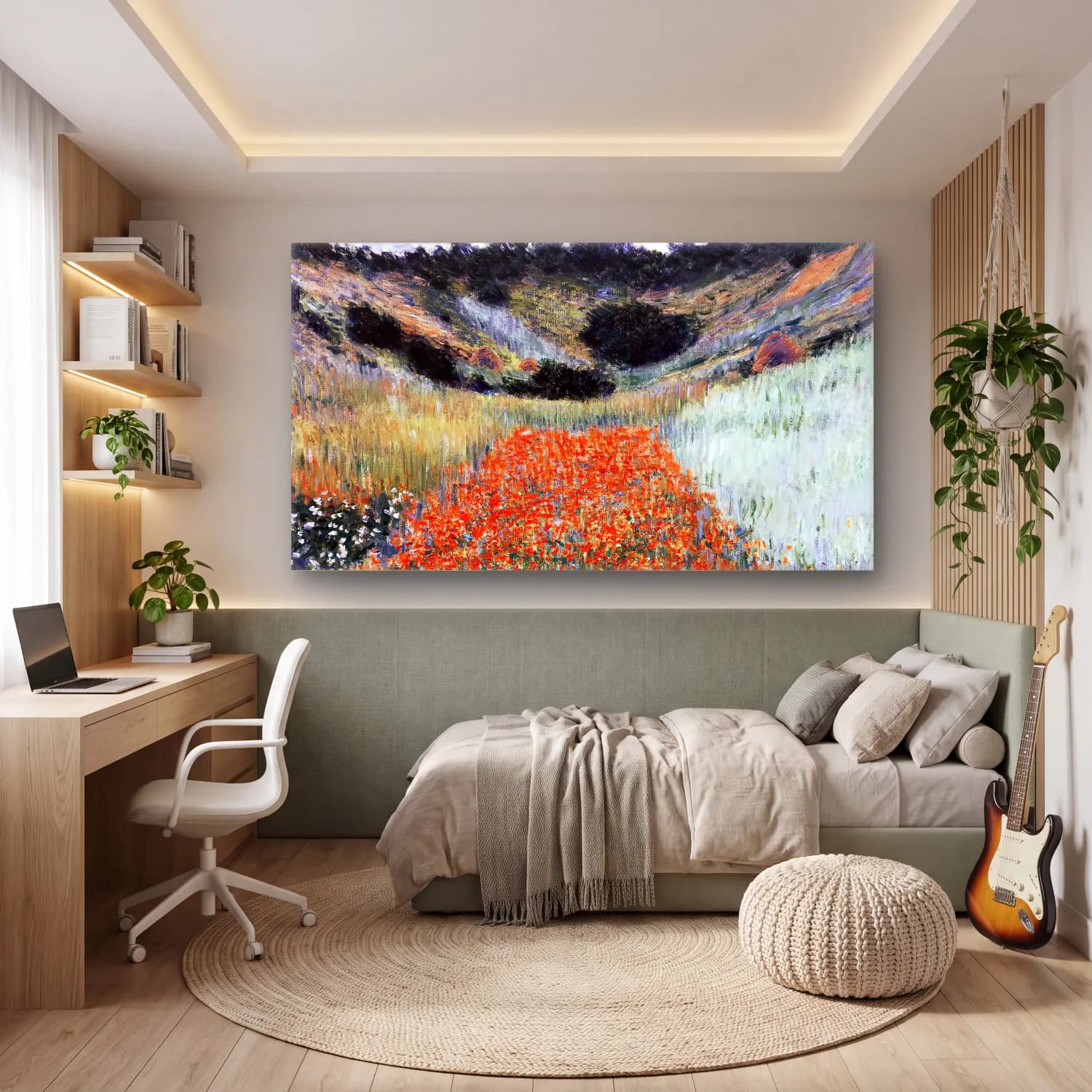 Claude Monet – Poppy Field in a Hollow near Giverny cam tablo — genç odasında