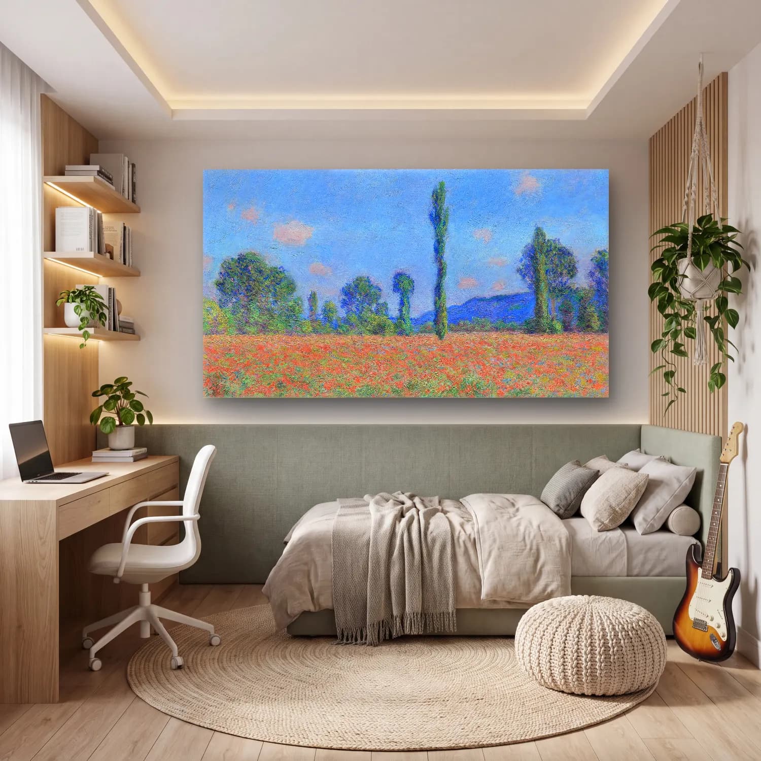 Claude Monet – Poppy Field, Giverny cam tablo — genç odasında