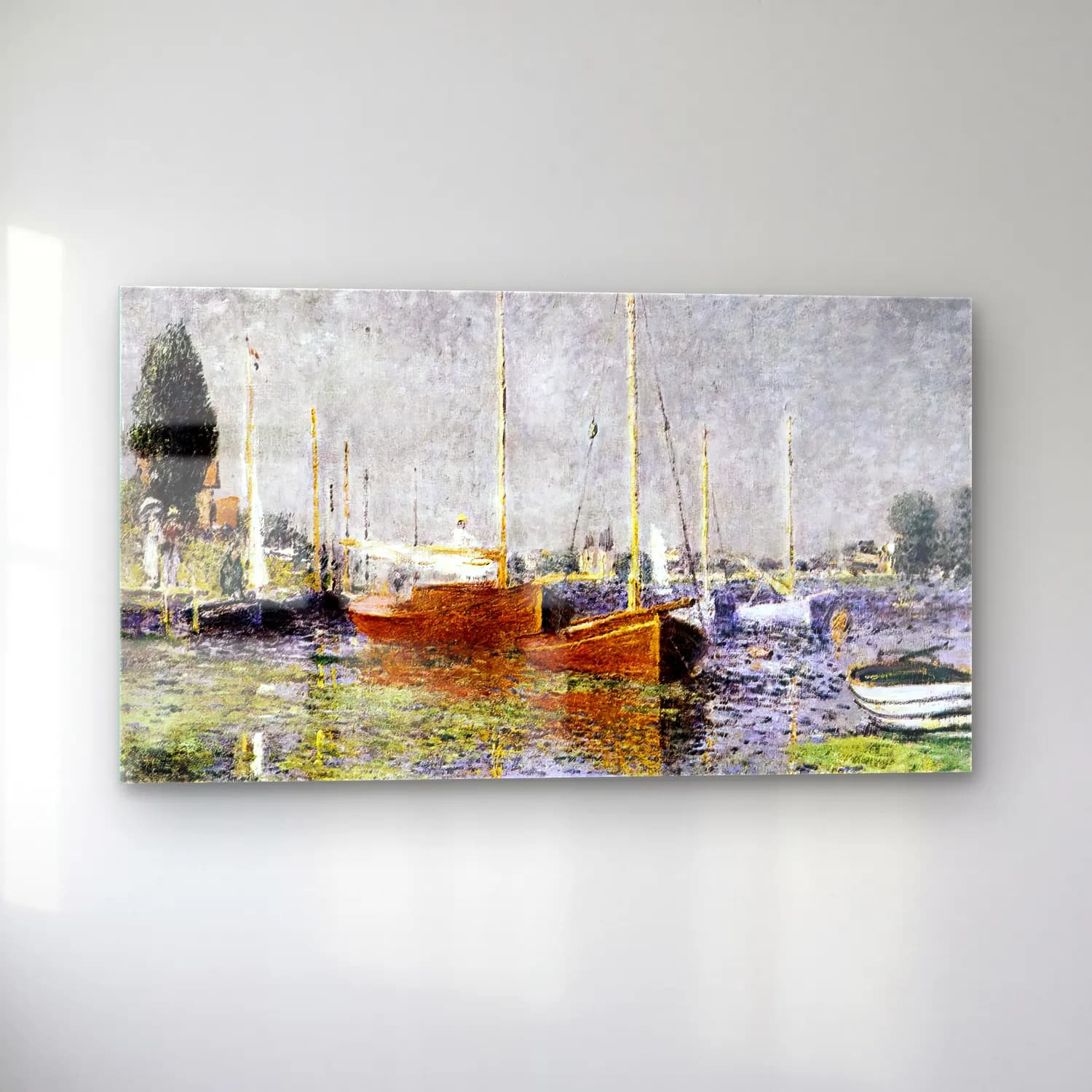 Claude Monet – Red Boats at Argenteuil cam tablo — sol açıdan görünüm
