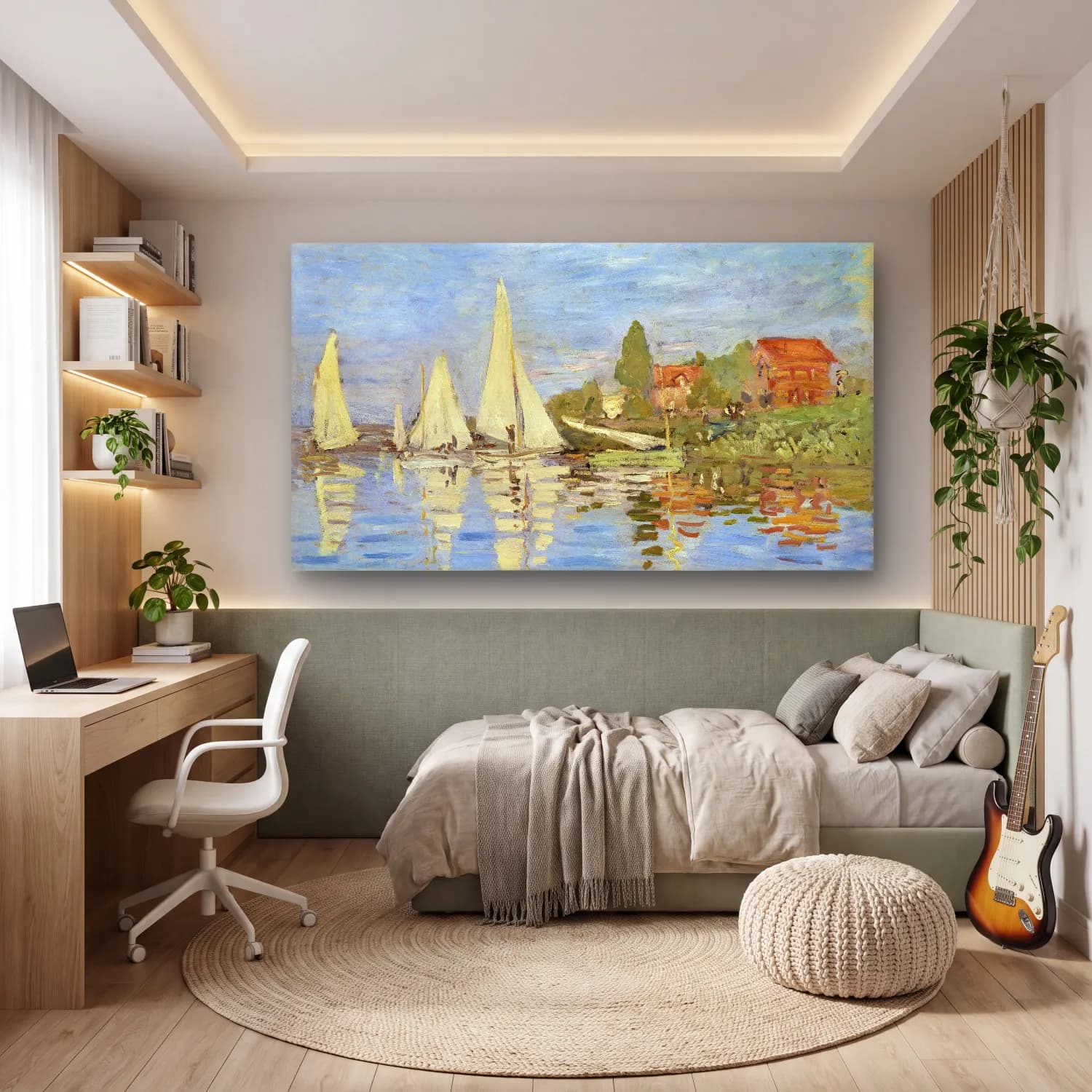 Claude Monet – Regattas at Argenteuil cam tablo — genç odasında