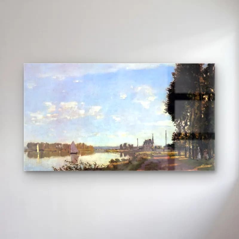 Claude Monet – Riverside Path at Argenteuil cam tablo — Claude Monet – Riverside Path at Argenteuil — empresyonist liman ve tekneler