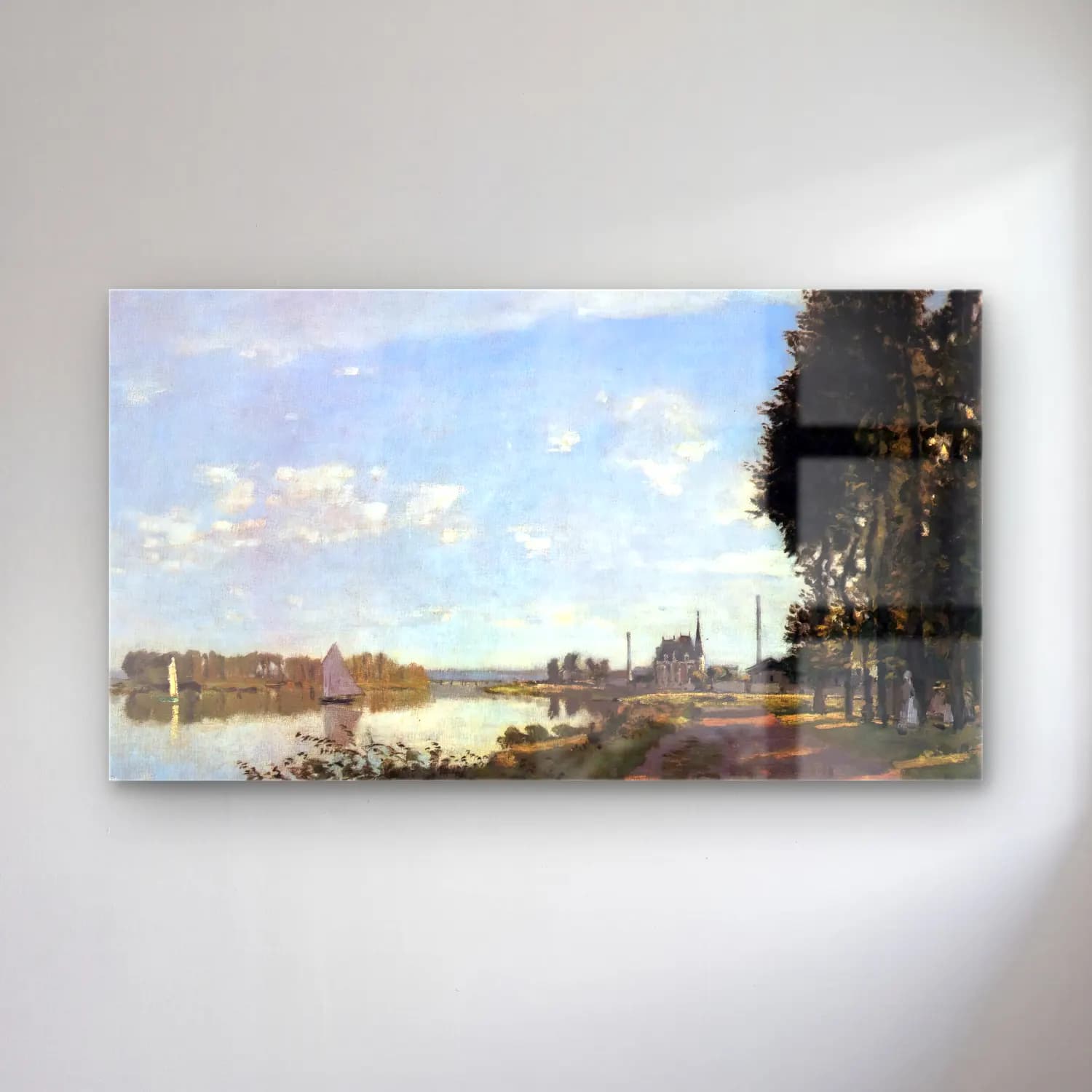 Claude Monet – Riverside Path at Argenteuil cam tablo — Claude Monet – Riverside Path at Argenteuil — empresyonist liman ve tekneler