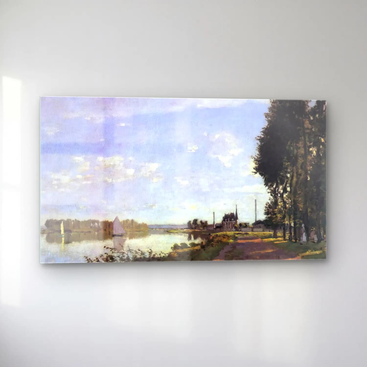 Claude Monet – Riverside Path at Argenteuil cam tablo — sol açıdan görünüm