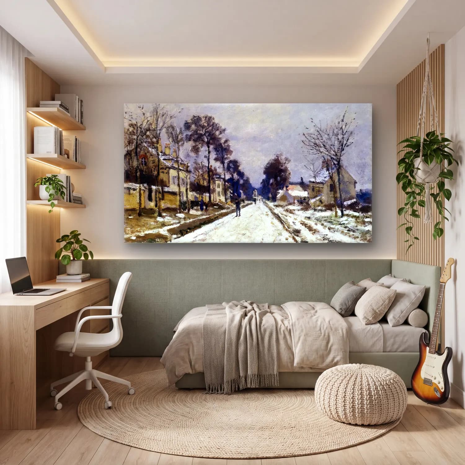 Claude Monet – Road at Louveciennes, Snow Effect cam tablo — genç odasında