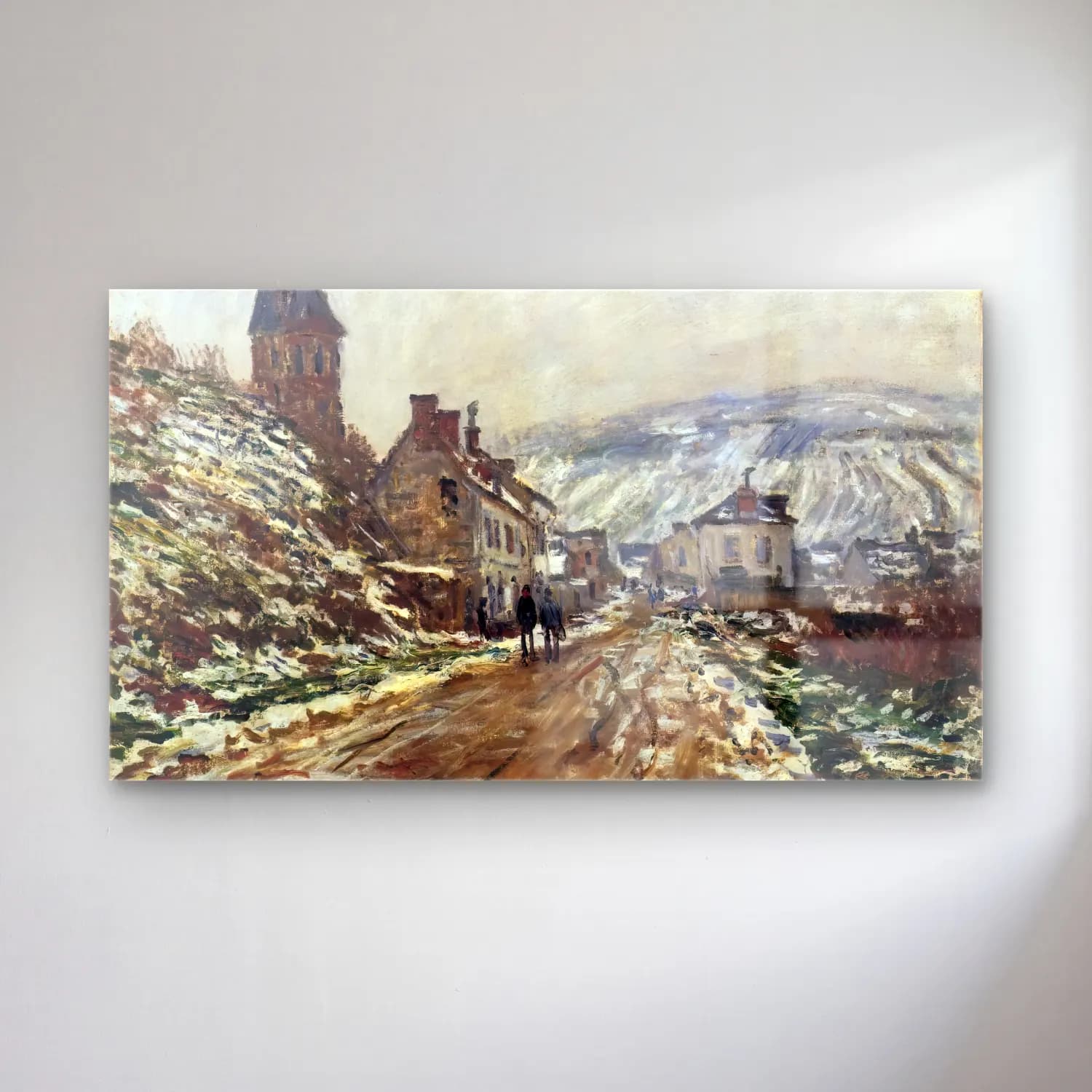 Claude Monet – Road into Vétheuil in Winter cam tablo — Claude Monet – Road into Vétheuil in Winter — empresyonist köy sokağı