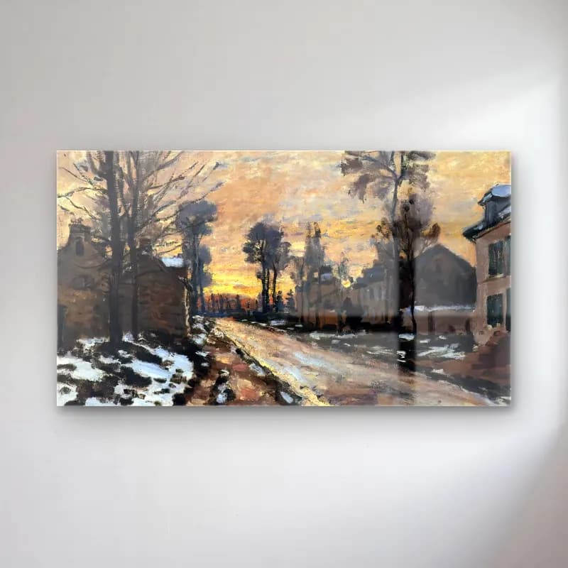 Claude Monet – Road to Louveciennes, Melting Snow, Sunset cam tablo — Claude Monet – Road to Louveciennes, Melting Snow, Sunset — empresyonist karlı kış manzarası
