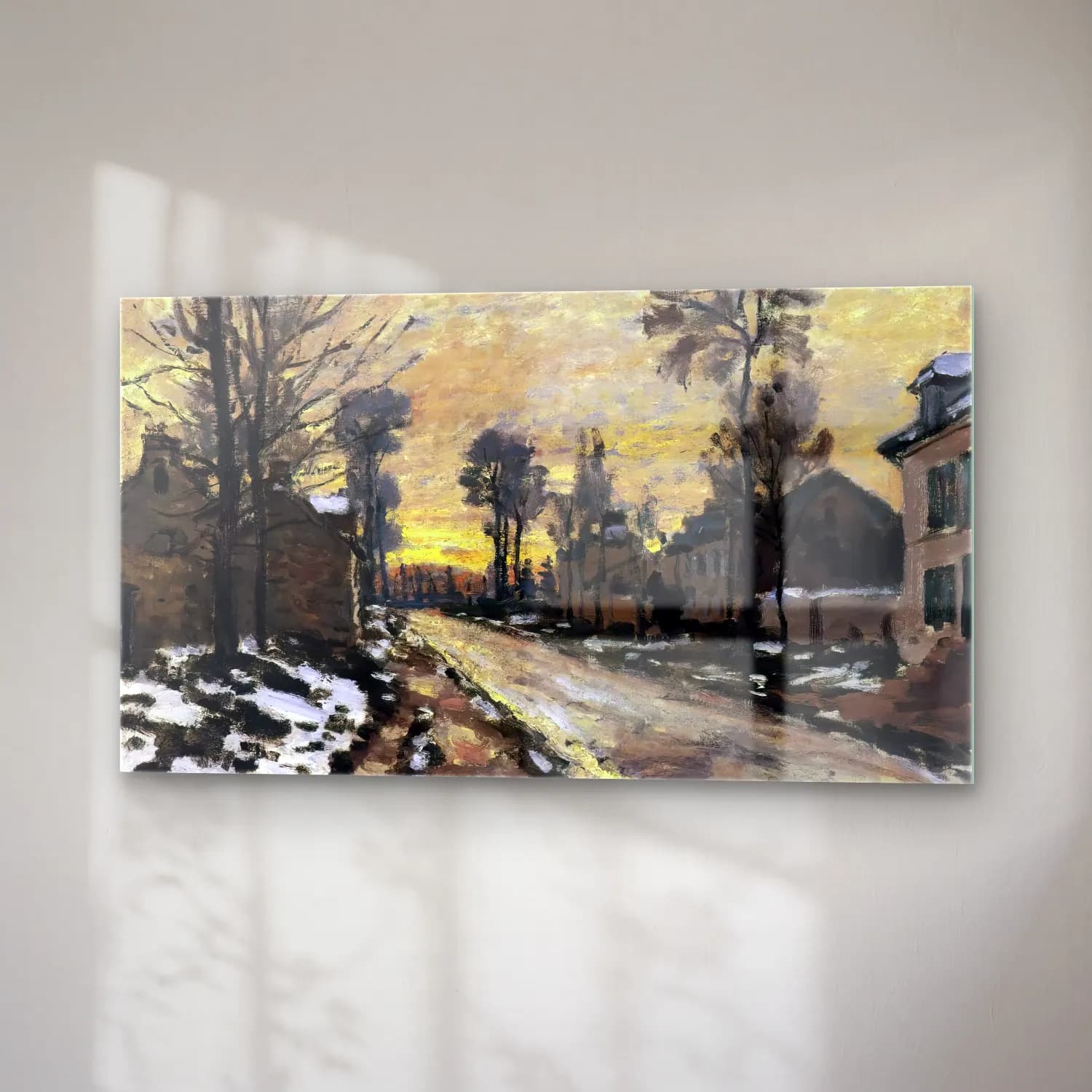 Claude Monet – Road to Louveciennes, Melting Snow, Sunset cam tablo — sağ açıdan görünüm