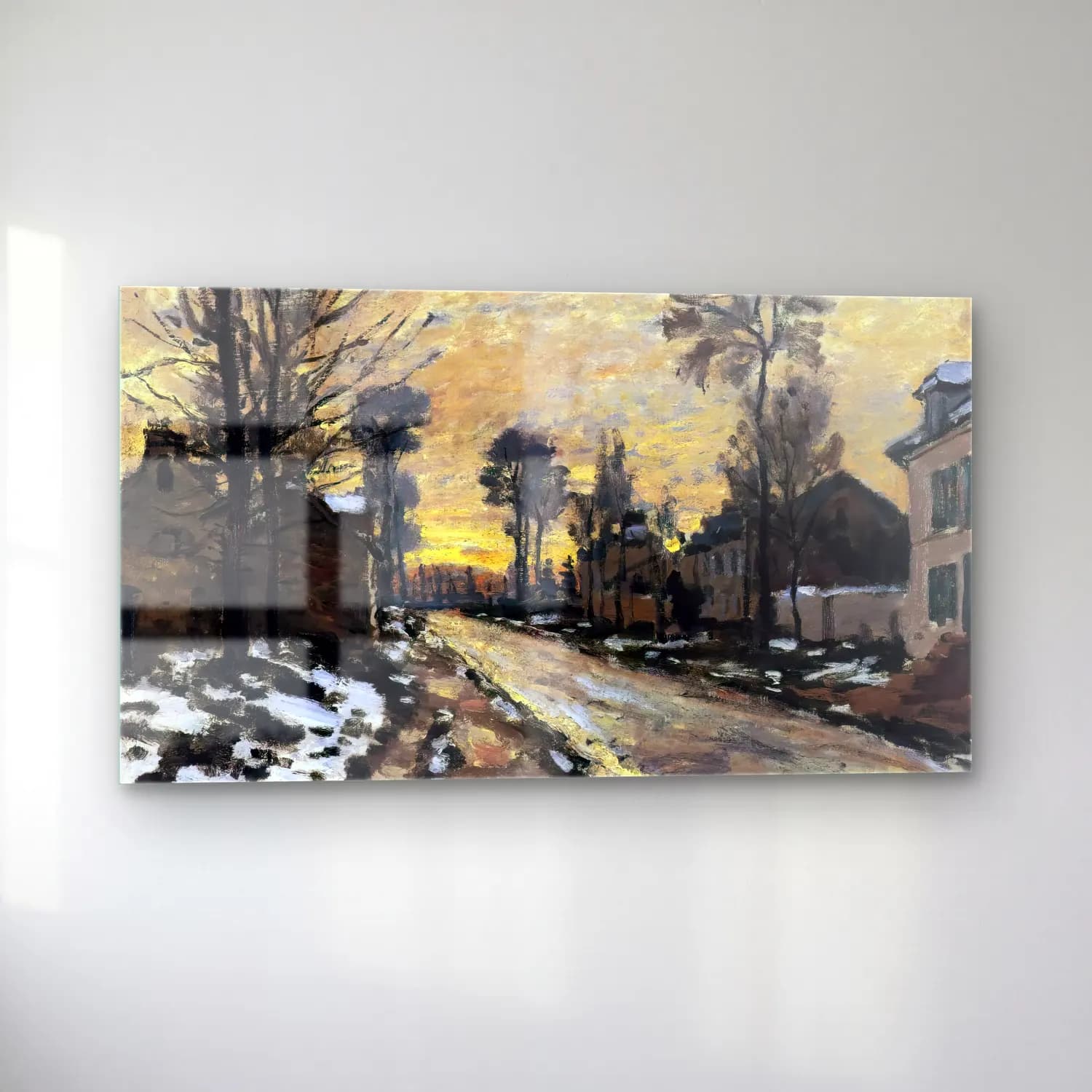 Claude Monet – Road to Louveciennes, Melting Snow, Sunset cam tablo — sol açıdan görünüm