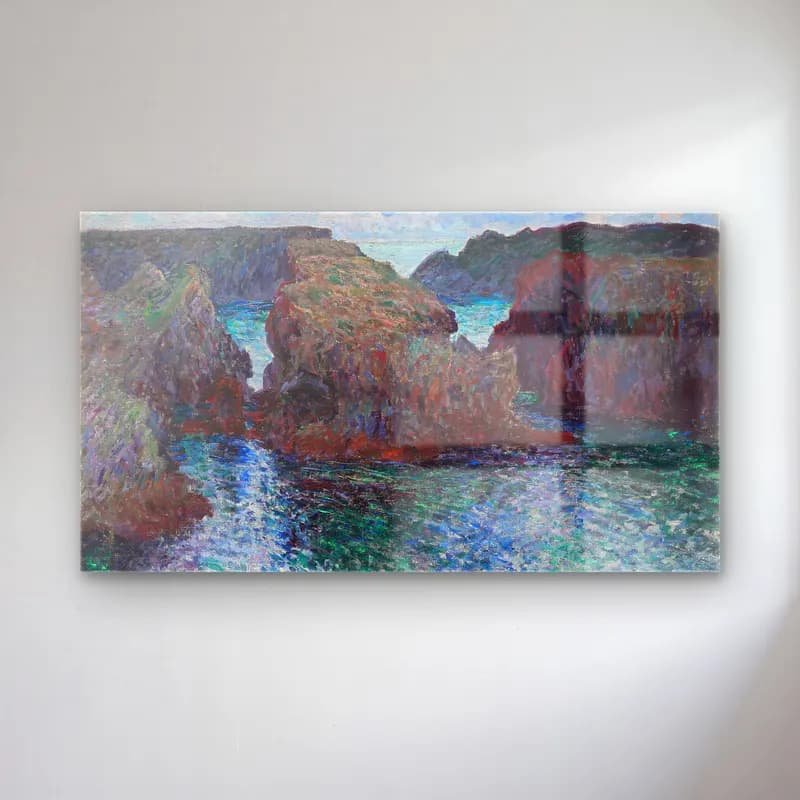 Claude Monet – Rocks at Port-Goulphar, Belle-Île – Mavi Tonlar cam tablo — Claude Monet – Rocks at Port-Goulphar, Belle-Île – Mavi Tonlar — empresyonist dalgalı sahil
