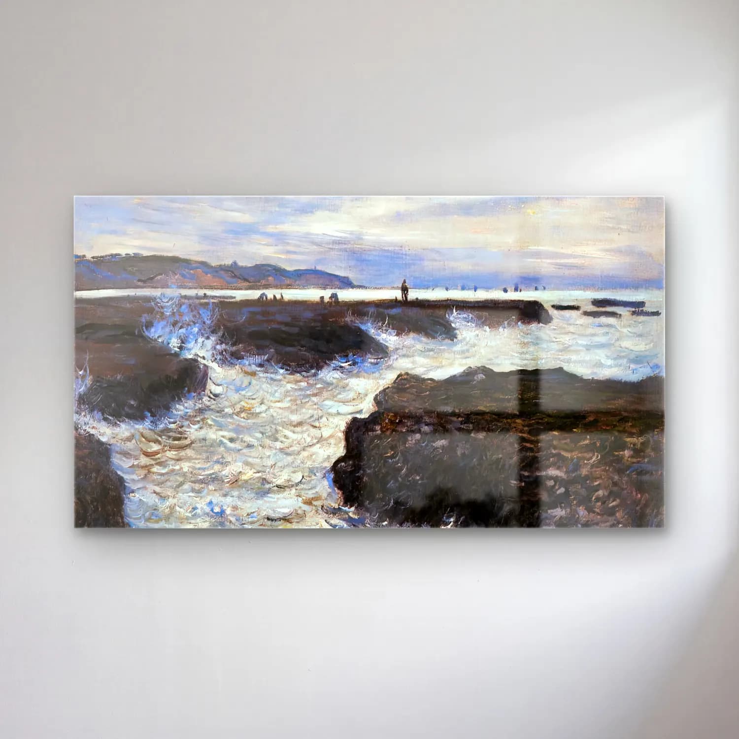 Claude Monet – Rocks near Pourville at Ebb Tide cam tablo — Claude Monet – Rocks near Pourville at Ebb Tide — empresyonist dalgalı sahil