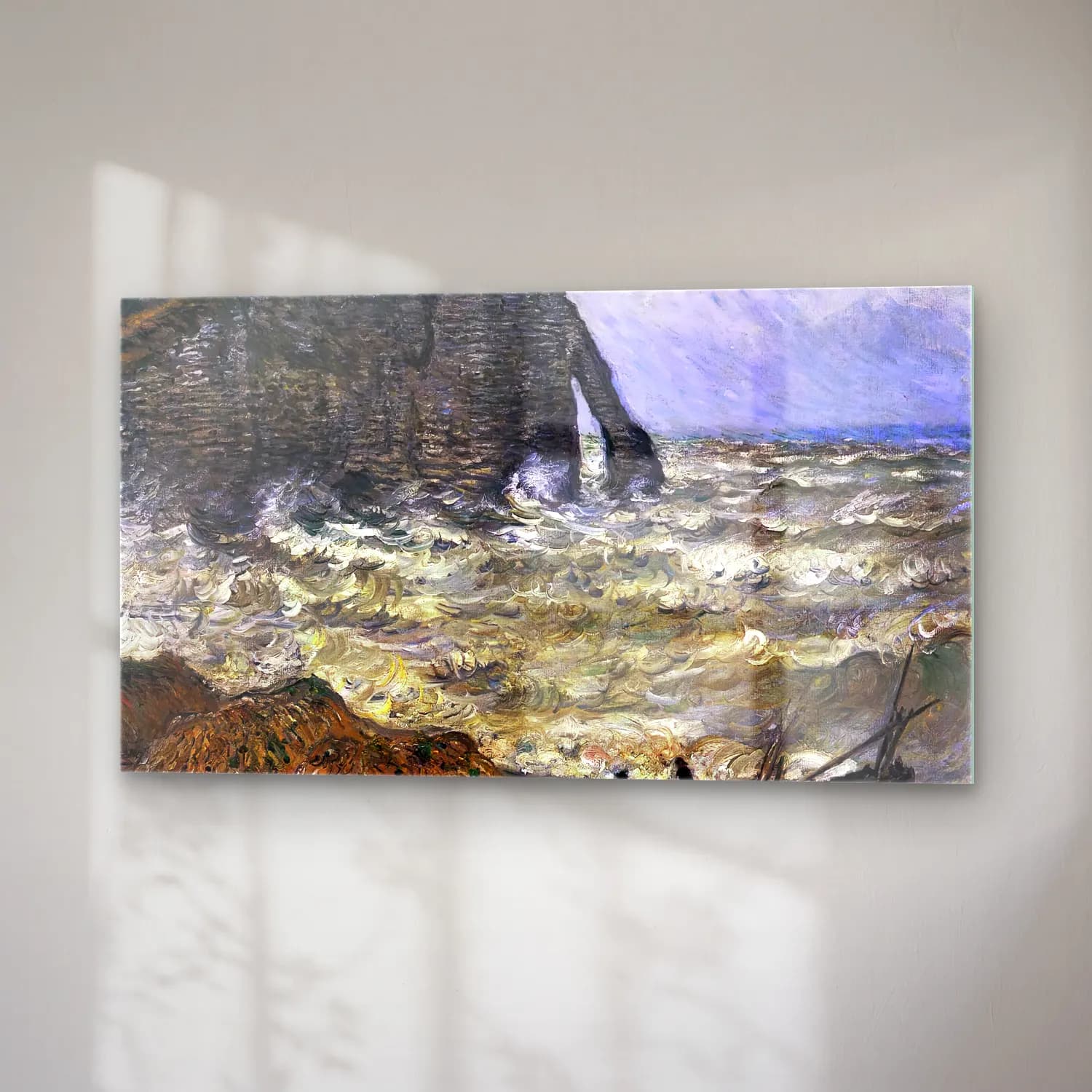 Claude Monet – Rough Sea at Étretat cam tablo — sağ açıdan görünüm